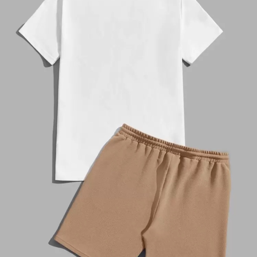 Manfinity Knitted Crew Neck Short Sleeve T-Shirt And Drawstring Shorts Set - Picture 3 of 5
